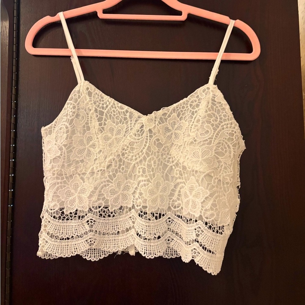 White Lace Cropped Cami Top